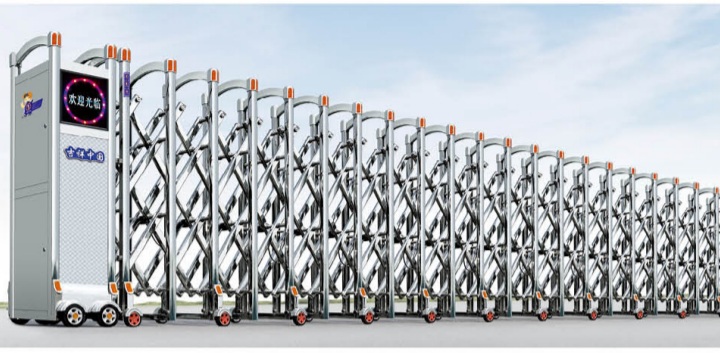 Cổng xếp inox chạy điện 